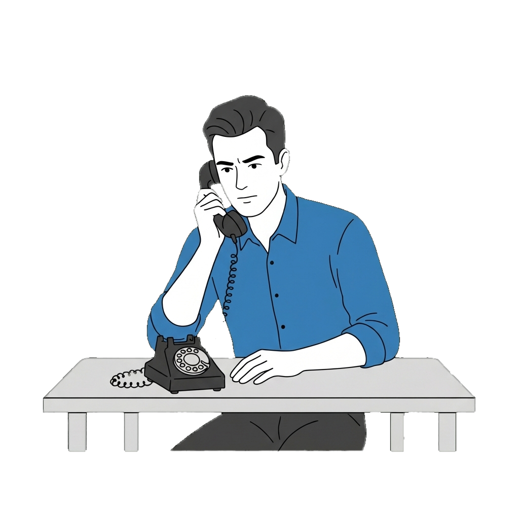 Kai listening on the phone at a desk